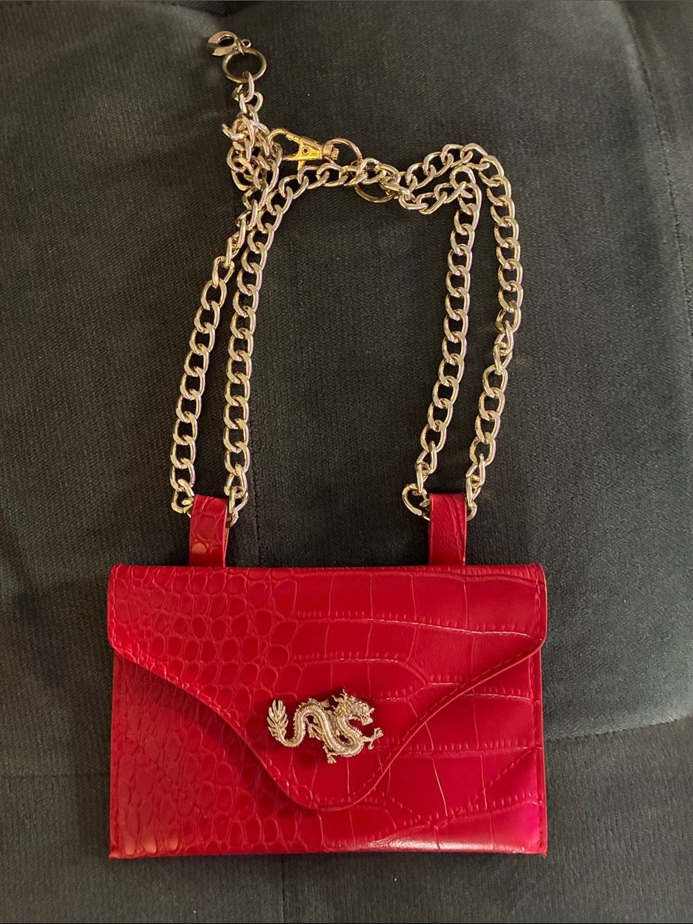 PrettyLittleThing Red Croc-Embossed Waist Bag